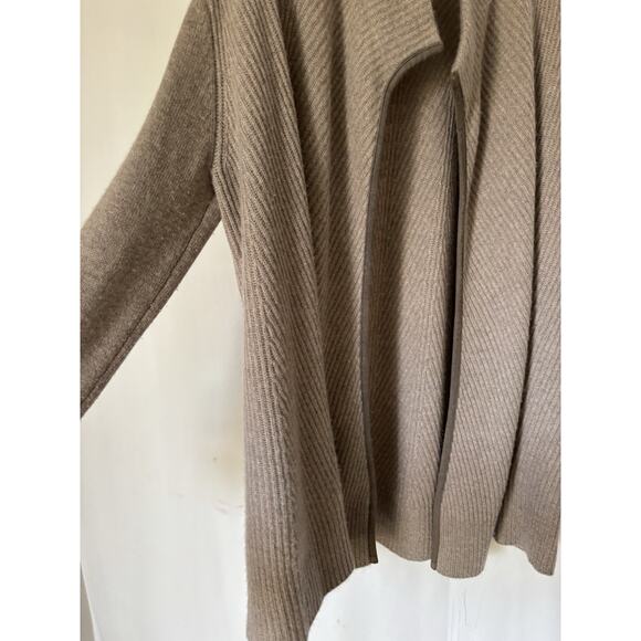 Repeat Womens Cardigan Medium Cashmere Open Front Knit Beige Ribbed - Picture 6 of 9